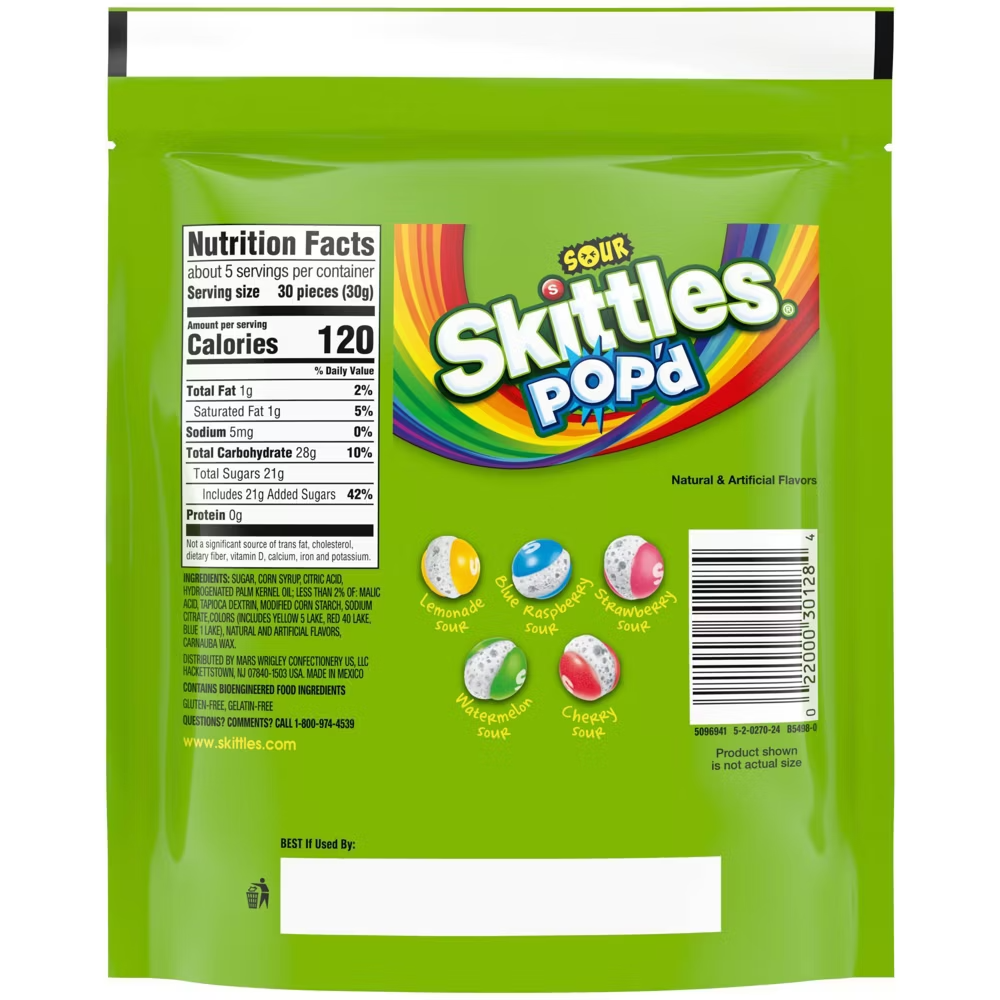 Skittles Pop'd Sour Freeze Dried Candy